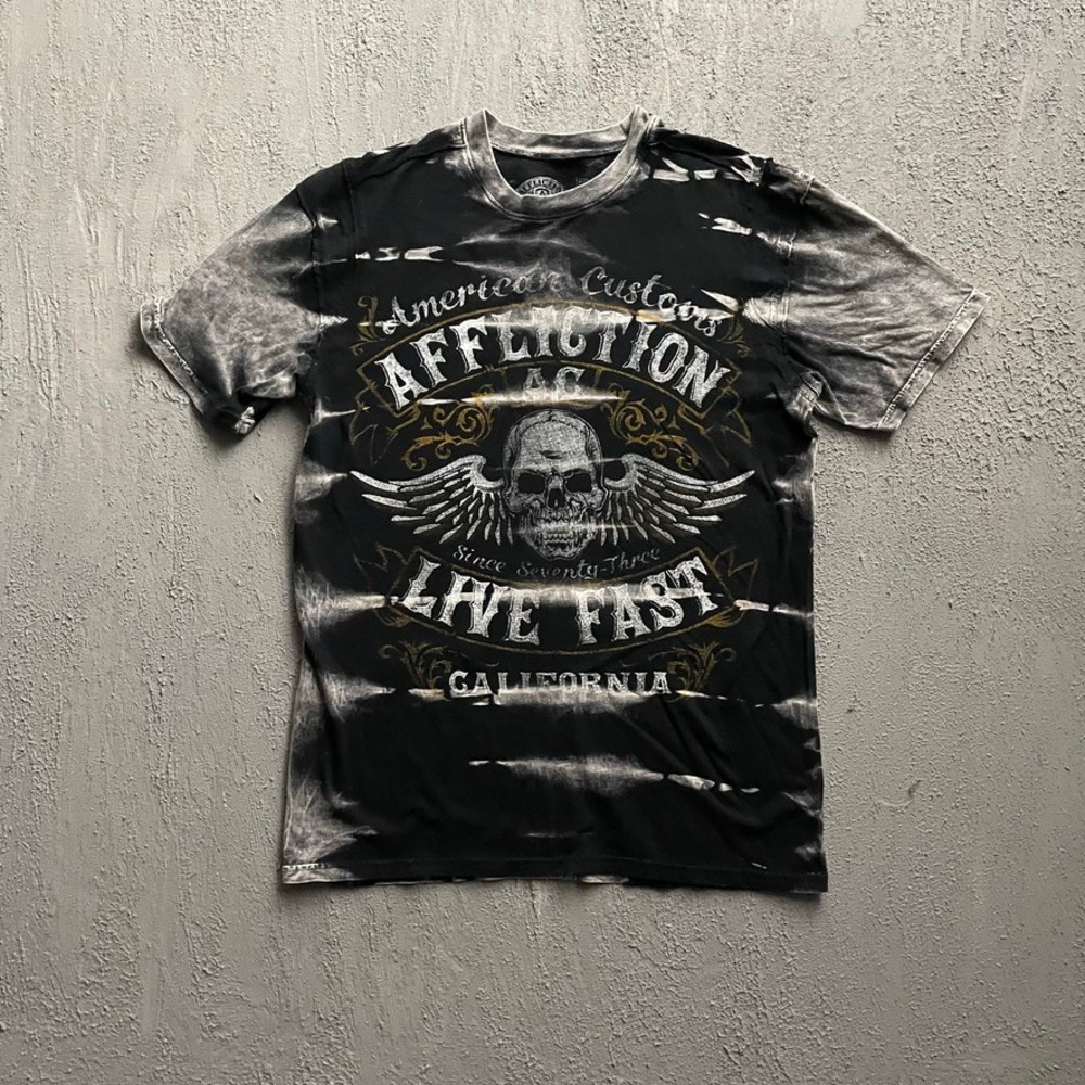 Vintage Affliction Skull Graphic T Shirt Mens Medium Black Y2K